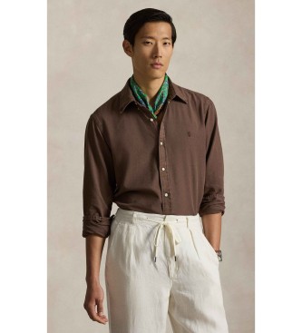 Polo Ralph Lauren para hombre. 710P07183002 Camisa Custom Fit de dobby con textura marrón (XS), Casual, Algodón, Clásico, Manga larga