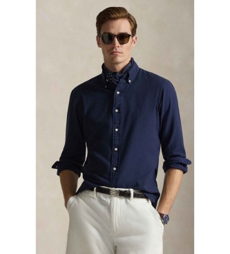 Polo Ralph Lauren para hombre. 710P07183003 Camisa Custom Fit de dobby con textura marino (L), Casual, Algodón, Clásico, Manga larga