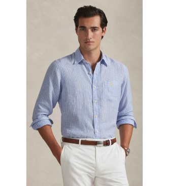 Polo Ralph Lauren para hombre. 710P07024002 Camisa Custom Fit de lino con rayas azul (XXL), Casual, Clásico, Manga larga