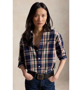 Polo Ralph Lauren para mujer. 211971515502 Camisa de algodón con cuadros marino (L), Casual, Manga larga