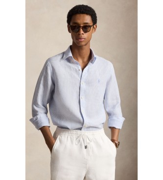 Polo Ralph Lauren för män. 710B22588002 Skjorta i linne med ränder Custom Fit blå (XXL), Casual, Lino, Lång ärm