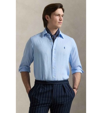 Polo Ralph Lauren para hombre. 710966294008 Camisa de lino Custom Fit azul (L), Casual, Clásico, Manga larga