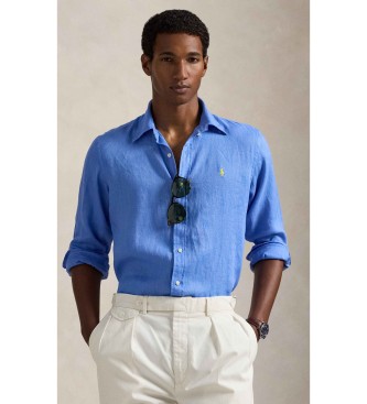 Polo Ralph Lauren para hombre. 710966294500 Camisa de lino Custom Fit azul (S), Casual, Clásico, Manga larga