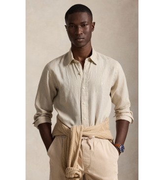 Polo Ralph Lauren för män. 710966294518 Beige Custom Fit-skjorta i linne (XS), Casual, Lino, Lång ärm