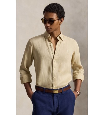 Polo Ralph Lauren för män. 710966294520 Beige Custom Fit-skjorta i linne (XXL), Casual, Lino, Lång ärm