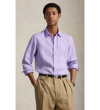 Polo Ralph Lauren för män. 710966294521 Skjorta i linne Custom Fit lila (XXL), Casual, Lino, Lång ärm
