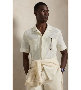 Para hombre. 710B18536002 Camisa de pointelle con textura crema (XS), Casual, Algodón, Manga larga