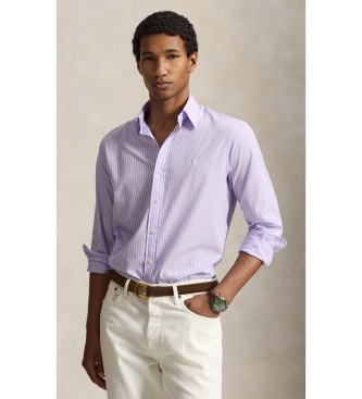 Polo Ralph Lauren för män. 710B15595012 Skjorta i poplin med ränder Custom Fit lila (XL), Casual, Bomull, Lång ärm