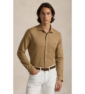 Polo Ralph Lauren para hombre. 710P03963001 Camisa de punto jersey en espiga beige (XXL), Casual, Algodón, Clásico, Manga larga