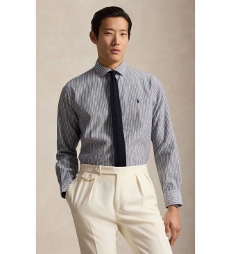 Polo Ralph Lauren för män. 710B16700008 Skjorta i seersucker Custom Fit med marinblå ränder (XXL), Casual, Bomull, Lång ärm, Marino