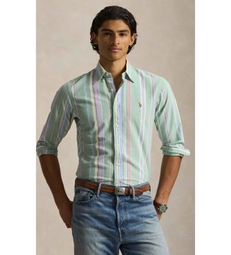 Polo Ralph Lauren para hombre. 710928921002 Camisa oxford con rayas Custom Fit verde (L), Casual, Algodón, Clásico, Manga larga
