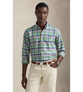 Polo Ralph Lauren para hombre. 710922273007 Camisa oxford Custom Fit de cuadros verde (S), Casual, Algodón, Manga larga