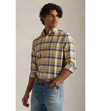 Polo Ralph Lauren para hombre. 710922273008 Camisa oxford Custom Fit de cuadros amarillo (XL), Casual, Algodón, Manga larga