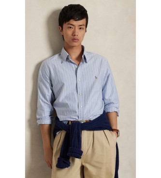 Polo Ralph Lauren para hombre. 710928918008 Camisa oxford de rayas Custom Fit azul (L), Casual, Algodón, Clásico, Manga larga