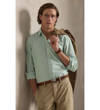 Polo Ralph Lauren para hombre. 710953704014 Camisa oxford de rayas Custom Fit verde (M), Casual, Algodón, Clásico, Manga larga