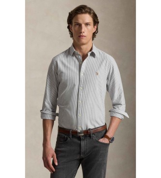 Polo Ralph Lauren para hombre. 710953710010 Camisa oxford de rayas Slim Fit gris (M), Casual, Algodón, Clásico, Manga larga