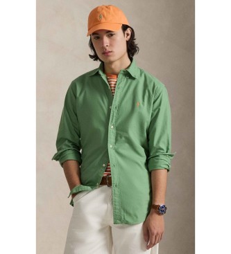 Polo Ralph Lauren para hombre. 710805564070 Camisa oxford teñida en prenda verde (L), Casual, Algodón, Clásico, Manga larga