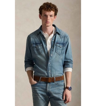 Polo Ralph Lauren para hombre. 710703936001 Camisa Western de denim flameado azul (XS), Casual, Algodón, Clásico, Manga larga