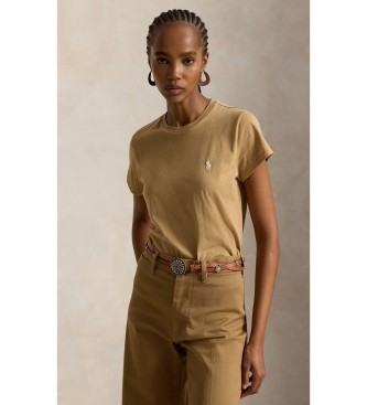 Polo Ralph Lauren för kvinnor. 211B14605026 Beige Classic Fit t-shirt i bomullstrikå (L), Casual, Kort ärm