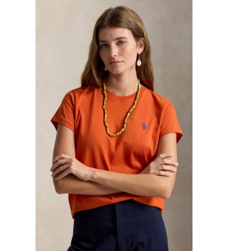 Polo Ralph Lauren för kvinnor. 211B14605028 Orange Classic Fit bomullstrikå t-shirt (XS), Casual, Kort ärm