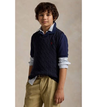 Polo Ralph Lauren Chaleco de algodón en punto de ochos marino ( 6/7años= 136/138cm)