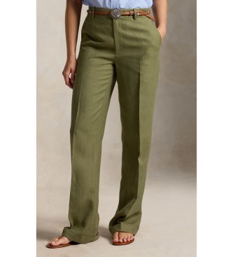 Polo Ralph Lauren para mujer. 211B24437001 Pantalón de lino Relaxed Straight verde (34), Casual, Yute