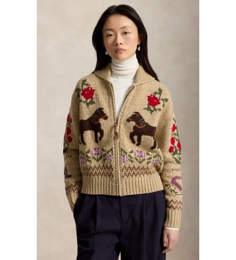 Polo Ralph Lauren Cárdigan de algodón y lana en intarsia beige