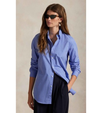Polo Ralph Lauren för kvinnor. 211941509001 Fil-à-fil blå bomullsskjorta med stretch (44), Casual, Lång ärm