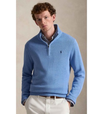 Polo Ralph Lauren para hombre. 710859939005 Jersey de algodón con cremallera corta azul (M), Casual, Clásico