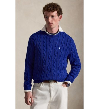 Para hombre. 710775885544 Jersey de algodón en punto de ochos (XS), Azul, Casual, Manga larga