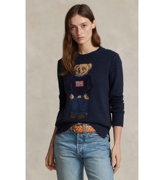 Polo Ralph Lauren para mujer. 211927070001 Jersey de algodón y lino con Polo Bear marino (L), Casual
