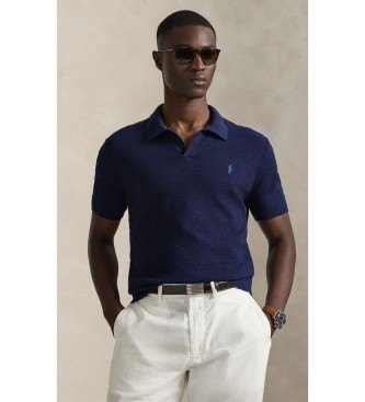 Polo Ralph Lauren för män. 710B13891004 Tröja i bomull och linne med marinblå textur (XXL), Casual, Kort ärm, Marino