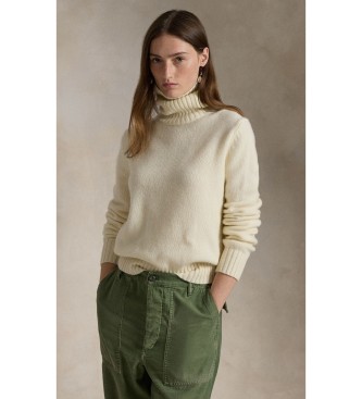 Polo Ralph Lauren para mujer. 211891667001 Jersey de lana con cuello vuelto blanco crema (XXL), Casual, Manga larga