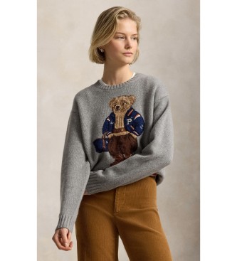 Polo Ralph Lauren para mujer. 211B17771002 Jersey de lana y cachemira con Polo Bear gris (L), Casual, Manga larga