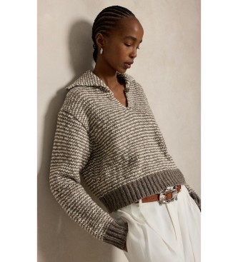 Polo Ralph Lauren para mujer. 211B17754001 Jersey de mezcla de algodón con rayas marrón (XS), Casual, Manga larga