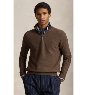 Polo Ralph Lauren för män. 710B18060002 Brun stickad tröja i piké och bomull (S), Casual, Lång ärm