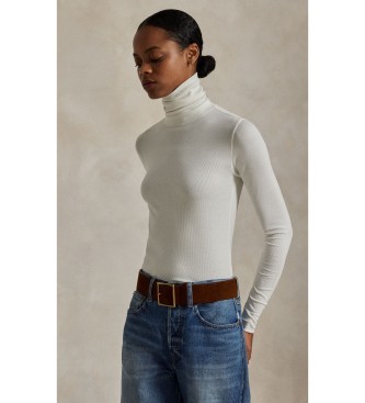 Polo Ralph Lauren para mujer. 211976982001 Jersey elástico de cuello vuelto blanco (M), Casual, Manga larga, Lyocell