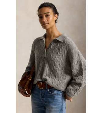 Polo Ralph Lauren para mujer. 211B17767005 Jersey Henley en punto de ochos gris (XS), Casual, Lana, Manga larga