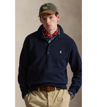 Polo Ralph Lauren för män. 710B20258001 Ledig tröja i bomull med marinblå flagga (XXL), Casual, Lång ärm, Marino