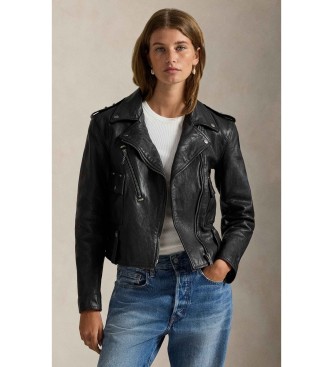 Polo Ralph Lauren för kvinnor. 211939939001 Åtsittande skinnjacka svart (S), Casual, Hud