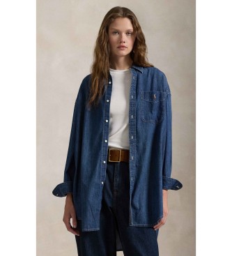 Polo Ralph Lauren para mujer. 211959035001 Camisa denim Oversize Fit azul (L), Casual, Algodón, Manga larga