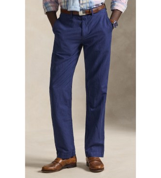 Polo Ralph Lauren för män. 710A13235006 Marinblå Classic Fit-byxa i bomull och linne (40/34), Casual, Lino, Marino