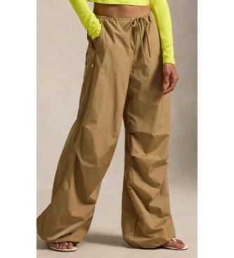 Polo Ralph Lauren para mujer. 211A93248001 Pantalón tipo paracaídas marrón (XS), Casual, Nylon reciclado