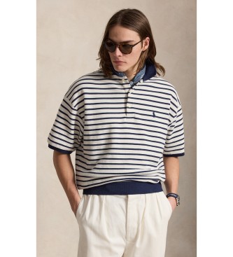 Polo Ralph Lauren för män. 710B18535003 Polo med textur och ränder Relaxed Fit vit, marin (M), Casual, Bomull, Kort ärm, Marino