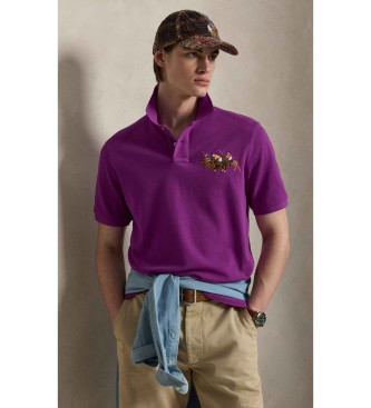 Polo Ralph Lauren para hombre. 710B14216001 Polo de piqué con triple caballo lila (S), Casual, Algodón, Manga corta