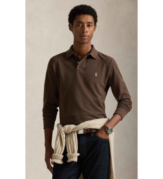Polo Ralph Lauren para hombre. 710680790148 Polo de piqué Custom Slim Fit marrón (L), Casual, Algodón, Manga larga