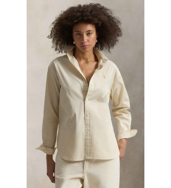 Polo Ralph Lauren para mujer. 211910743505 Camisa de algodón con rayas Relaxed Fit beige (XS), Casual, Manga larga