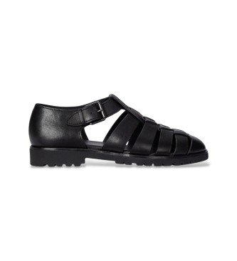 Polo Ralph Lauren para hombre. 803961442002 Sandalias de pescador Finn de piel negro (44), Plano, Hebilla, Casual, Clásico