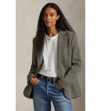 Polo Ralph Lauren för kvinnor. 211891070002 Enkelknäppt kavaj i fiskbensmönstrad fiskbensmönstrad grågrön (44), Casual, Lino, Klassisk