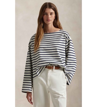 Para mujer. 211959103004 Camiseta con rayas y cuello barco (XXS), Casual, Algodón, Manga larga